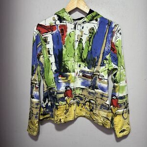 Michael Leu Hooded Jacket Women’s Size Medium Hand-Painted Style Multicolor Art